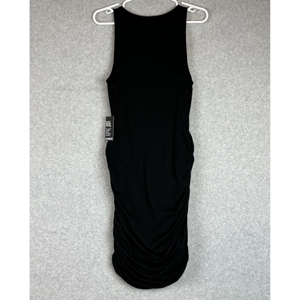 NWT Express Dress Size Medium Black Ruched Slash Neck Mini Dress Sheath - Picture 2 of 6